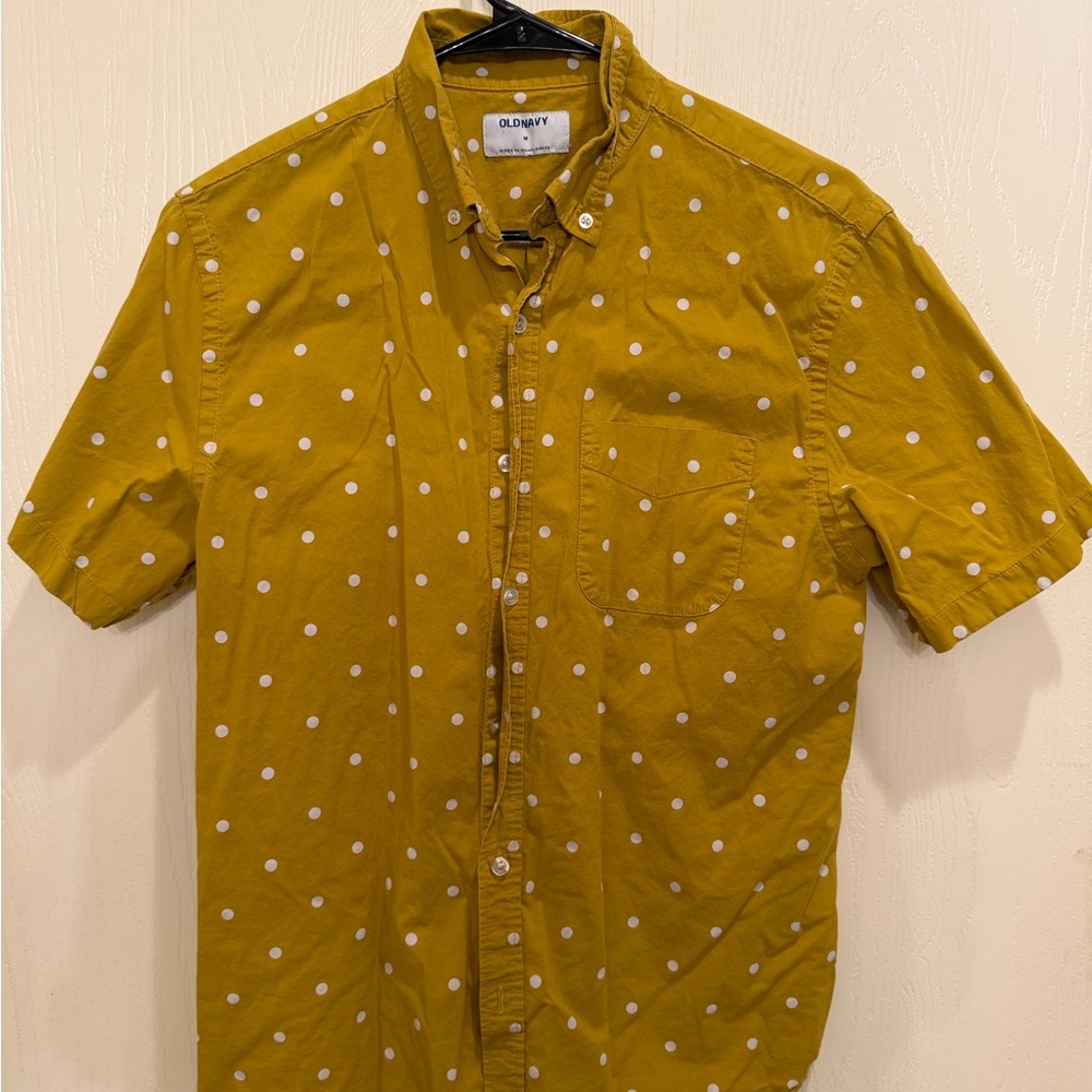 Old Navy Men's Mustard Polka Dot Shirt